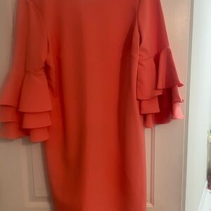 Nicole Miller Studio Coral Long Sleeve Ruffle Dress